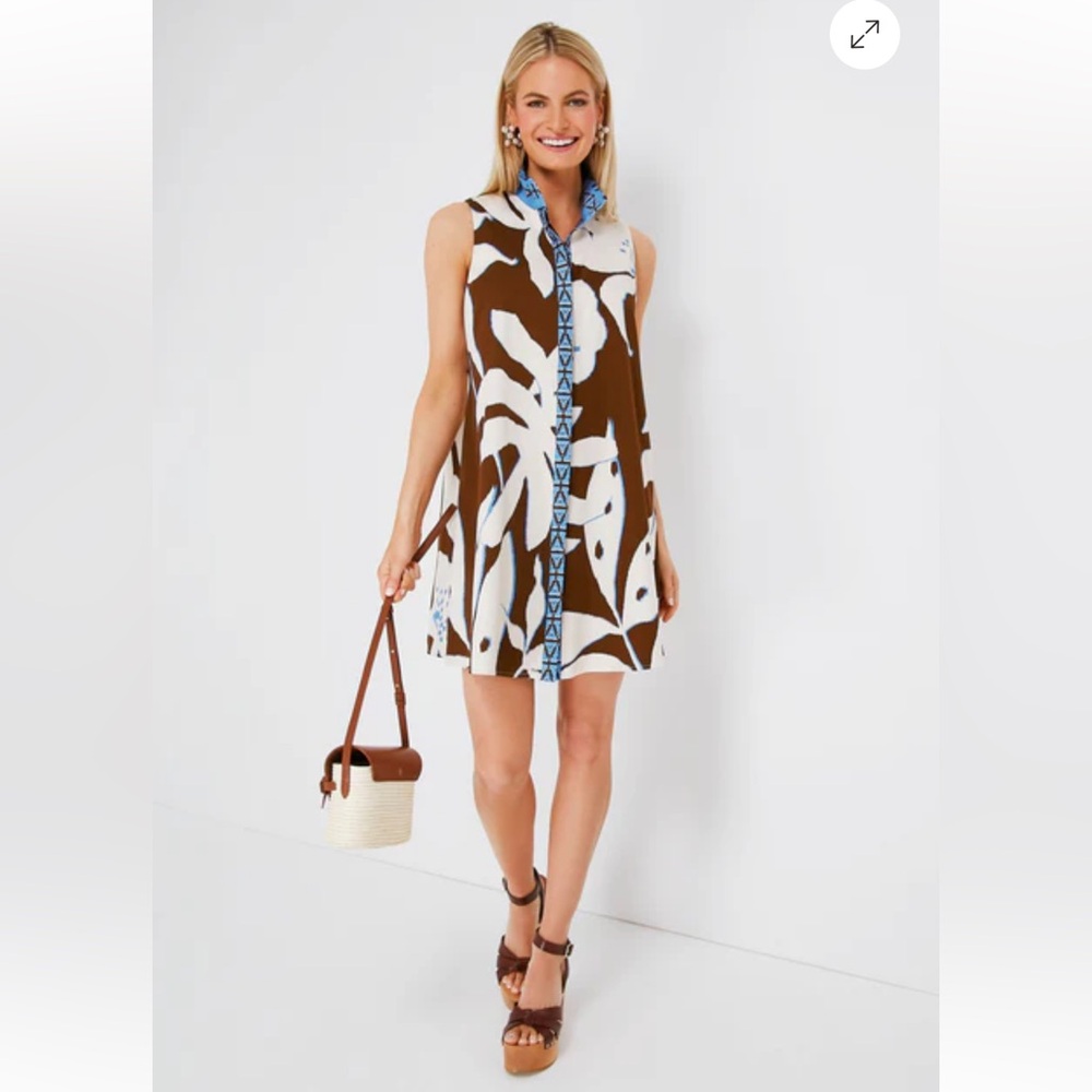 TUCKERNUCK Tan Palm Sleeveless Charlie Dress Ladies Size Small New with Tags
